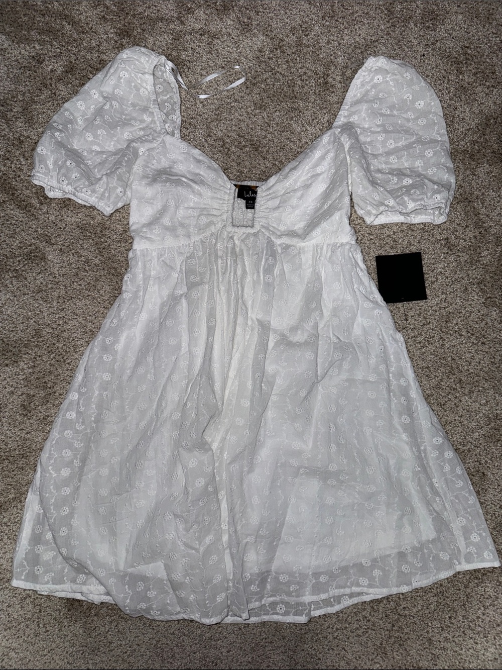 Lulu's White Eyelet Puff Sleeve Mini Dress